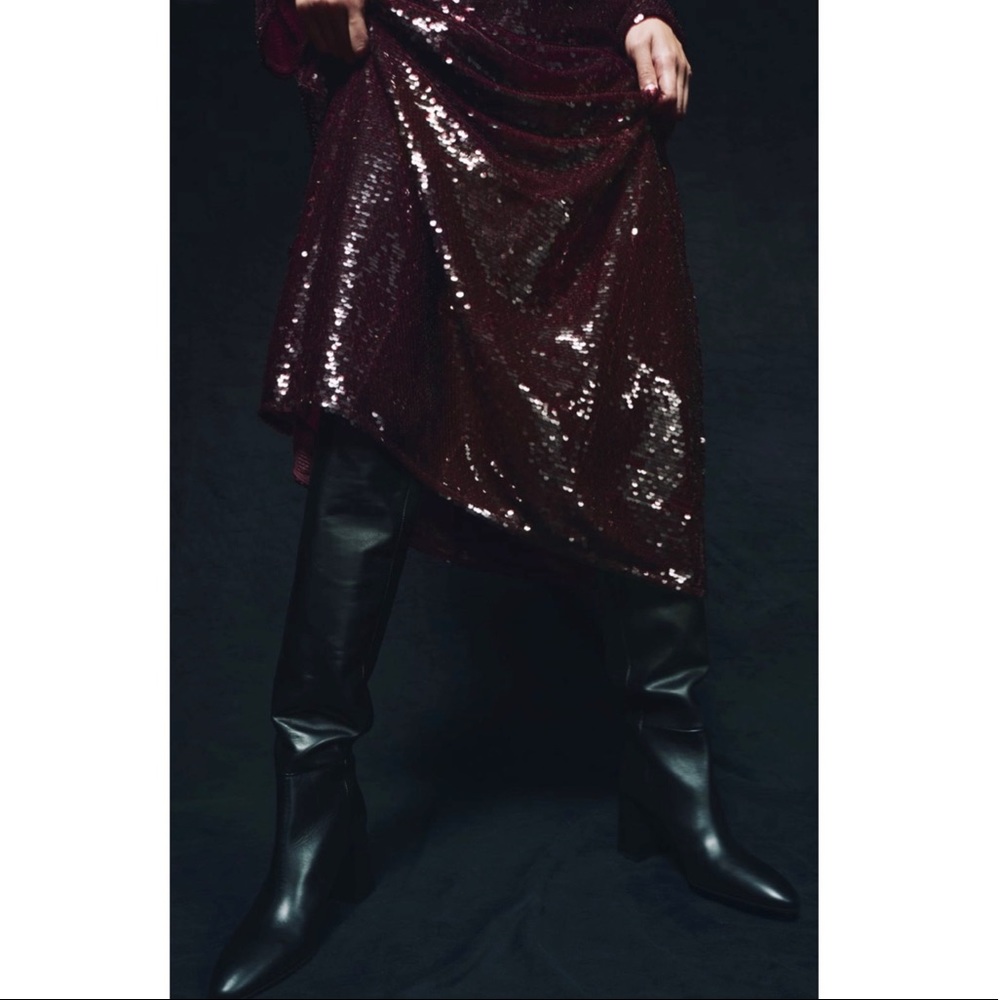 Zara heeled leather knee high boots